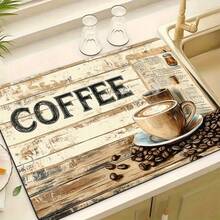 1 Almohadilla de drenaje, Placa de secado de barra de café negra con impresión, Alfombrilla de mesa multiusos para máquina de café - Multicolor - Ver 5