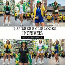 Women's Fitness Jumpsuit In Suplex, World Cup Brazil, Fan Style, Party Style, Short, Fitted, Premium - Màu xanh lam - Xem 9