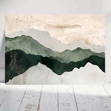 Lienzo plano 2D, 2D plano, 1 pieza de lienzo con marco de madera, verde salvia, beige, pintura minimalista, arte, lienzo de pintura de olas del océano, arte de pared para sala de estar, pósters de lienzo 188WA, decoración de pared para el hogar, decoración de habitación, decoración del hogar, decoración de pared, decoración de baño - Enmarcado - Ver 1