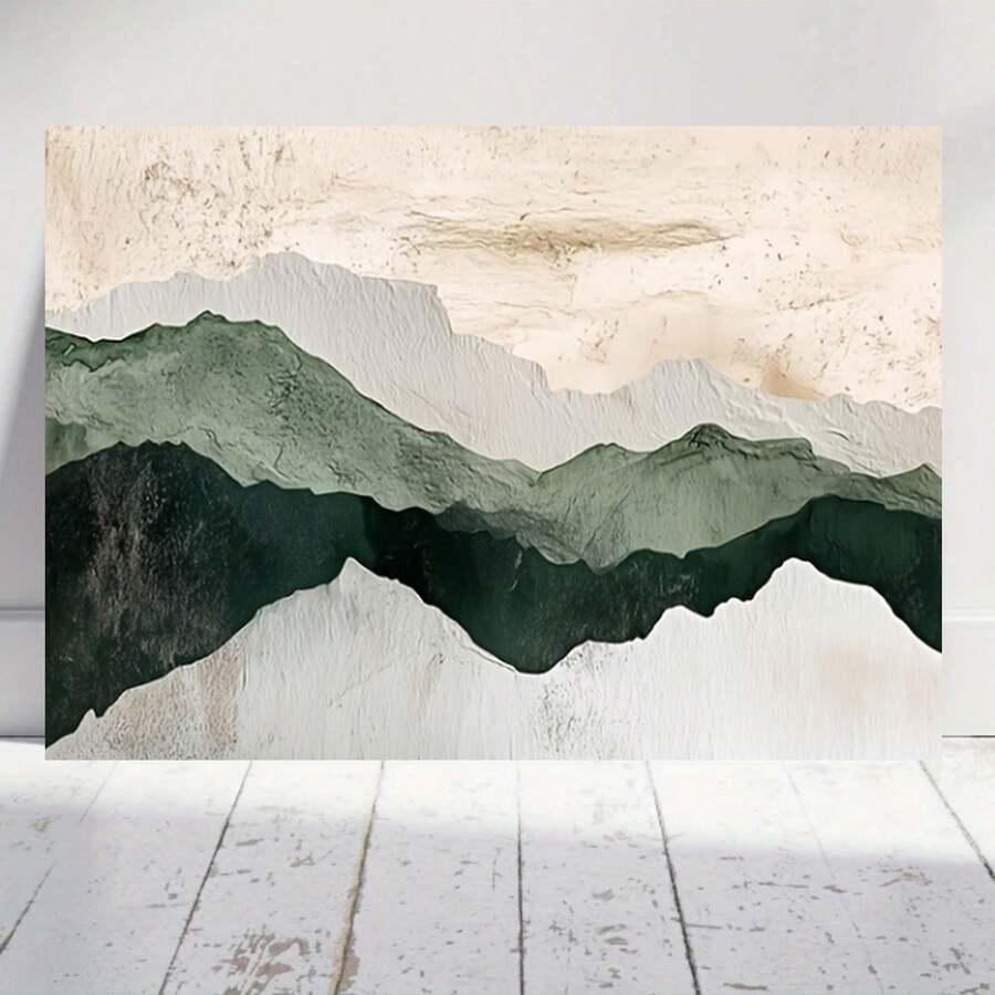 Lienzo plano 2D, 2D plano, 1 pieza de lienzo con marco de madera, verde salvia, beige, pintura minimalista, arte, lienzo de pintura de olas del océano, arte de pared para sala de estar, pósters de lienzo 188WA, decoración de pared para el hogar, decoración de habitación, decoración del hogar, decoración de pared, decoración de baño - Enmarcado - Ver 1