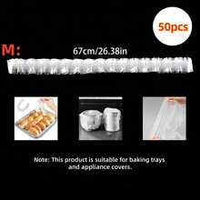 50/100 màng bọc thực phẩm, loại lớn và dày, dùng một lần để bảo quản thực phẩm, có viền co giãn, dùng trong gia đình và thương mại để đựng thức ăn thừa và chống bụi. - trong suốt - Xem 10
