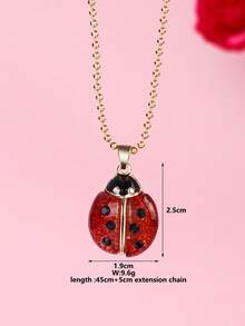 1pc Children's Cute & Fashionable Spring/Summer Crystal Rhinestone Ladybug Pendant Necklace, Suitable For Daily Wear, Gift, Holiday - Multicolor - View 6