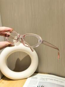 1副女士椭圆形镜框无度数眼镜，黑色粉色简约经典高品质独特休闲风格，适合日常户外通勤、办公室街头佩戴，附眼镜盒 - 彩色 - 查看 8