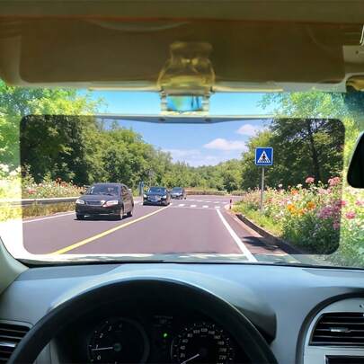 Dual-Purpose Day And Night Car Visor, 2-In-1 Anti-Glare Mirror For Cars, Suitable For Use During Both Day And Night - Anti-Glare Polarized Windshield Sunshade, With UV Protection, Made Of Sturdy ABS Material, Easy To Clip-On Install, Durable Car Accessory, Suitable For All Sedan, Truck, SUV, And Other Vehicle Models, Reduces Glare From Headlights And High Beams At Night