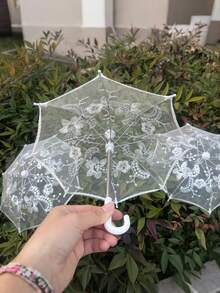 1把刺绣白色蕾丝伞 - 派对装饰，时尚简约便携迷你伞，非常适合派对、婚礼、摄影和舞蹈表演 - 查看 9