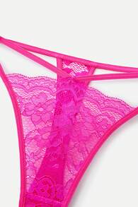 Floral Lace Cut Out G-String Sexy Lingerie - Hot Pink - View 4