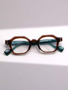 1 Pair Women's Geometric Rivet Retro Versatile Decorative Non-Prescription Glasses, Suitable For Daily Wear - Clear - View 4