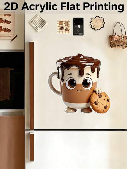 1个可爱咖啡杯图案亚克力冰箱贴，适合作为送给美食和咖啡爱好者的趣味礼物，可用于冰箱/邮箱/门/家具装饰，卡通治愈系设计，生日/乔迁礼物，8厘米，亚克力厨房装饰品，春季装饰，2D平面印刷