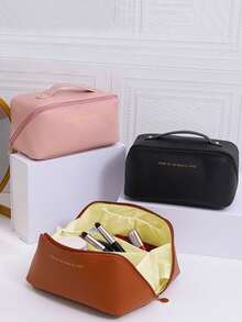 1pc PU Leather Cosmetic Bag, Waterproof Bathroom Organizer Bag, Multi-Functional Travel Makeup Bag, Portable Storage Pouch, Women's Makeup Bag, Travel Essentials, Travel Accessories, Cruise Necessities, Holiday Must-Haves, Suitable For Bathroom, Bedroom, Dorm Storage, Birthday Gift, Teacher Gift, Bridesmaid Gift, Also A Thoughtful Gift For Ladies, Mothers, And Girlfriends - White - View 4