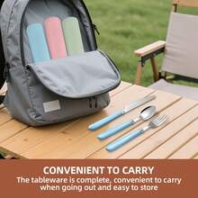 4件套便携式餐具套装，旅行餐具带收纳盒，可重复使用不锈钢餐具套装，露营餐具套装，成人午餐餐具，户外野餐餐具，包括餐刀、叉子、勺子，适合野餐、露营、旅行、工作、户外活动、家庭厨房、餐厅、学生、办公室、节日礼物、学习用品、返校季、复活节礼物 - - - 查看 5