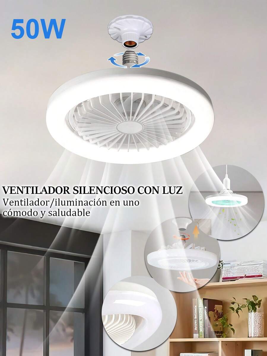 1pieza 30W Ventilador de techo de anillo LED,Ventilador de Techo con  de Luces, para Cocina/Baño/Dormitorio(Control de interruptor de luz de ventilador de zócalo)
