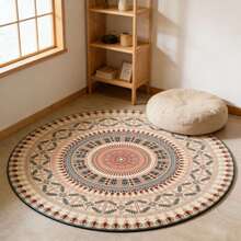 1pc Vintage Style Pink Round Pattern Circular Rug, Bohemian Decor For Bedroom And Living Room, Indoor Use, Decorative Carpet, Bedroom Decor, Small Rug, Rug, Home Decor, Living Room Rug, Living Room Small Rug, Bedroom Rug, Living Room Home Decor, Outdoor Rug, Washable Rug, Suitable For Party Decoration, Enhance Home Style, Necessary Decor To Add Festival Charm, Boost Happiness, Home Decor - Multicolor - View 7