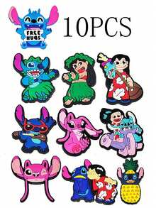 10PCS/21PCS Stitch PVC Soft Rubber Shoes Buckle Cartoon Anime Figure Image Fine Decoration Article Shoe Flower Applique Slippers Shoe Charms Men Women Shoe Accessories Charm Charms For Shoes Shoes For Women Slippers - Multicolor - View 7