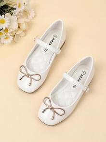 ADAMUMU Girls' New Princess Style Pearl & Flower Decor Cute Bow Pink Glitter Flat Shoes Rainbow Shoes Comfortable & Breathable - White - View 5