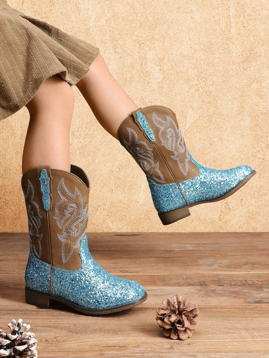 Botas Vaqueras con Purpurina para Niñas para Fiesta y Disfraces - Tallas Bebé Niña Pequeña y Grande