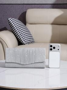 Túi cầm tay kiểu phong bì, túi xách xếp ly lấp lánh, túi đeo vai chéo, túi đựng điện thoại, túi đựng son môi, túi thời trang dự tiệc dành cho nữ. - Bạc - Xem 2
