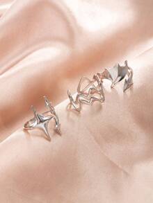 Bộ 3 chiếc nhẫn hở bằng thép không gỉ màu bạc kiểu Y2K sang trọng, gồm các họa tiết ngôi sao, cánh quỷ và sóng, phù hợp cho nữ giới đeo hàng ngày, lễ hội, hẹn hò, dự tiệc và phối đồ. - Vàng - Xem 3