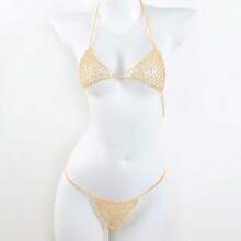 性感夸张水钻比基尼身体链沙滩夜店内衣比基尼身体链时尚女士珠宝配饰 - 金色 - 查看 8