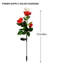 Solar Powered Realistic Rose Flower Garden Lights, 3-Head Outdoor Decorative Lights, Suitable For Christmas Garden, Yard, Patio, Path Decor, Valentine's Day, Mother's Day, Wedding Floral Theme Decoration, Solar LED Holiday Lights - White - View 4