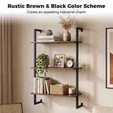 COSTWAY 3-Tier Floating Shelf For Wall, Industrial Kitchen Shelf, Wall Mounted Coffee Bar Shelving, Hanging Display Storage Rack For Living Room, Home Office And Bathroom, Rustic Brown - 1PC - View 4