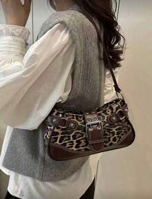 New Fashionable Leopard Print Handbag & Shoulder Bag, Suitable For Parties, Outings, Vacations, Shopping And Daily Use, Can Store Coins, Phones, Also Suitable As A Work Bag For Office Ladies, College Students And Working Women, Elegant Ladies Bag - Cà phê - Xem 3