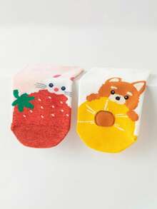 1/5 Pairs Cute Cartoon Animal & Fruit Pattern Women's Ankle Socks, Soft & Adorable, Low-Cut Boat Socks, Thin Summer Everyday Essential - Multicolor - View 2