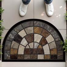 1pc Semicircular Doormat With Stone Brick Pattern, Doormat, Small Rug, Welcome Mat, Carpet, Floor Mat, Outdoor Doormat, Kitchen Rug, Home Decor, Front Door Mat, Area Small Rug, Outdoor Mat, Home Decor, Area Rug, Garden Rug, Washable Carpet - Multicolor - View 1