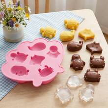 Forma de silicone com 6 cavidades em formato de desenho animado de vida marinha, fácil de limpar, perfeita para decorar bebidas no verão e também para assar. - Baby Rosa - Ver 3
