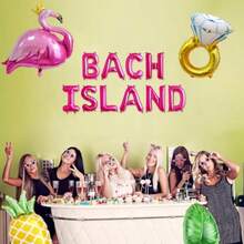 Bach Island Balloon Banner Flamingo Palm Tree Diamond Ring Mylar Balloon For Tropical Island Themed Bachelorette Party Decorations - 粉紅色 綠色 黃色 - 查看 5
