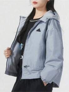 Adidas 女士保暖连帽夹克，防风户外运动休闲外套 - 藍色 - 查看 1