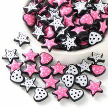 10 piezas de cuentas acrílicas con lunares, blancas y rosas con contorno negro con forma de corazón/estrella con estilo de dibujos animados, adecuadas para hacer joyas DIY como pulseras, collares, bolígrafos, colgantes de teléfono, llaveros, accesorios de bolso y proyectos artesanales - Multicolor - Ver 2