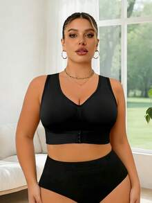 3pcs Plus Size Front Closure Bras, Lift, Support & Prevent Side Bulge, Suitable For Daily Wear & Sports, Breathable Fabric, Removable Pads - Black - View 5