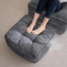 Puf cuadrado de relleno otomano, pufs de pana con relleno de trozos de espuma, puf peludo y esponjoso, otomano de almacenamiento, 25.6 x 25.6 pulgadas, reposapies para sala de estar, gris - 255 InchGris oscuro - Ver 4