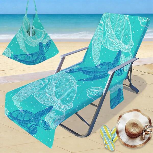 1pc Mint Green Sea Turtle Super Soft Microfiber Beach Chair Cover - Quick Dry, Lightweight Towel With Pocket, Suitable For Pool, Beach, Camping And Picnic, Beach Towel