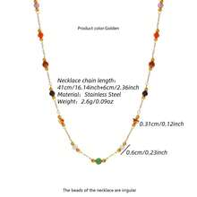 1pc Asymmetrical Multicolor Beaded Stainless Steel Necklace, Suitable For Men's Daily Wear, Work, Party, Music Festival, Great Gift For Loved Ones - Yellow Gold - View 11