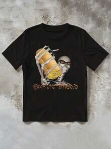 Camiseta estándar para adultos con estampado gráfico de meme divertido de gato que dice "Me como el cemento" - Negro 4 - Ver 1