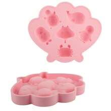 Forma de silicone com 6 cavidades em formato de desenho animado de vida marinha, fácil de limpar, perfeita para decorar bebidas no verão e também para assar. - Baby Rosa - Ver 6