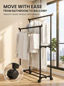 Appendiabiti portatile in metallo, asta appendiabiti in metallo, asta appendiabiti resistente, adatto per appendere cappotti, gonne, camicie e maglioni, disponibile in nero e bianco, design a doppia asta con grande capacità - nero - Visualizzare 2