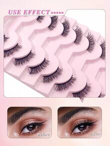 ENCHUW 8 Pairs Natural Half Eyelashes,Cat Eye Soft Stem Wispy Manga Lashes,Lightweight False Eyelashes - Black - View 4