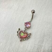 粉色心形蛋白石锆石肚脐环，可爱性感的精钢肚脐穿刺饰品，适合派对聚会约会 - 吊墜款 - 查看 2