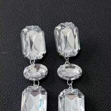 欧美时尚优雅长款多层方形水晶耳环，简约奢华派对耳环，女士必备 - 銀色 - 查看 4