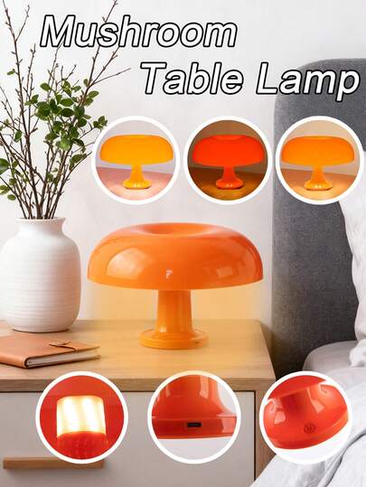 1 stuk USB-aangedreven LED-bureaulamp, 3 kleuren dimbaar, retro minimalistische paddenstoelvorm, geschikt voor slaapkamer, woonkamer, studeerkamer, hotel, café, huisdecoratie, kerstdecoratie