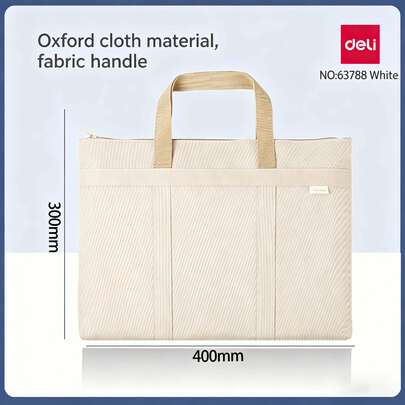 DELI Laptop Briefcase, Thickened Satin Zippered Tote Bag, Large Capacity A4 Document Bag For Office, Business Meetings.
