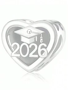 1pc Fashionable Delicate Romantic Exclusive Time Identifier 2026 Graduation Season Heart Bead Decor Beaded Unique Commemorative Creative Versatile DIY Bracelet Necklace Graduation Gift - Silver - View 3