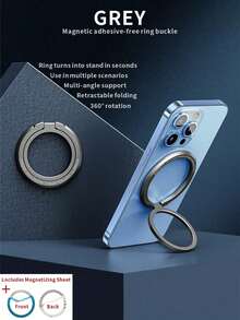 Minimalist Black Solid Color Phone Ring Holder Stand 1pc 360 Degree Rotating Universal Magnetic Phone Holder Strong Suction Cup Compatible With IPhone Android Phones Portable Creative Desktop Stand Mother's Day Gift - Multicolor - View 8