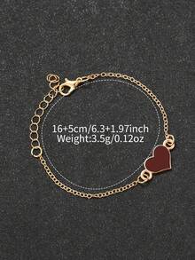 Set de 2 piezas: Reloj de pulsera de mujer de cuarzo con esfera minimalista + Pulsera con dije de corazón, sin caja de reloj incluida - Marrón - Ver 6