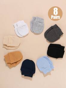 8 Pasang Sarung Tangan Bayi Warna Polos Lembut Nyaman Anti Gores, Cocok untuk Bayi Usia 0-6 Bulan, Pakaian Kasual Sehari-hari, Sepanjang Musim - bayi laki-laki - View 6