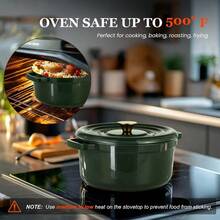 Enameled Cast Iron Dutch Oven - 5QT Pot With Lid Cookbook & Cotton Potholders - Heavy-Duty Cookware For Braising, Stews, Roasting, Sourdough Baking Moss - Moss Green - View 9