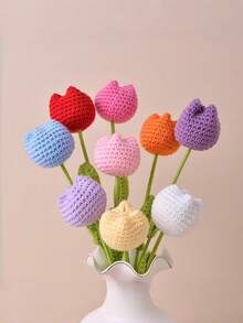 5 Stücke handgefertigte gehäkelte Tulpen Topfpflanzen, geeignet als Tischmittelpunkt Dekoration, Hochzeitsdekoration oder als ideales gehäkeltes Blumenstrauß Geschenk für Freunde, Familie oder Mutter - Verschiedenfarbig - Übersicht 7