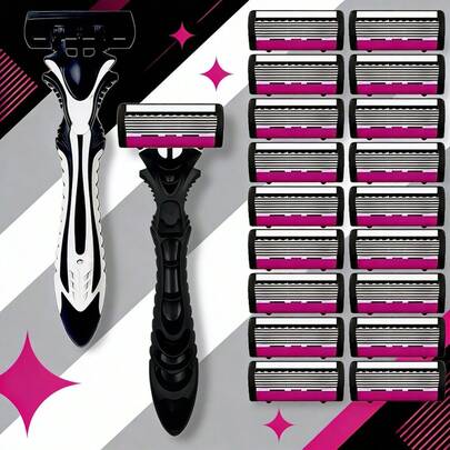 Bộ dao cạo râu cầm tay dành cho nam, 1 tay cầm kèm lưỡi dao thay thế, dao cạo sạch sẽ với 6 lớp lưỡi dao bằng thép không gỉ, đầu dao cạo có thể thay thế, dụng cụ cạo râu, đồ dùng chăm sóc cá nhân, cạo lông toàn thân, thiết kế nhỏ gọn, bộ dụng cụ cạo râu.